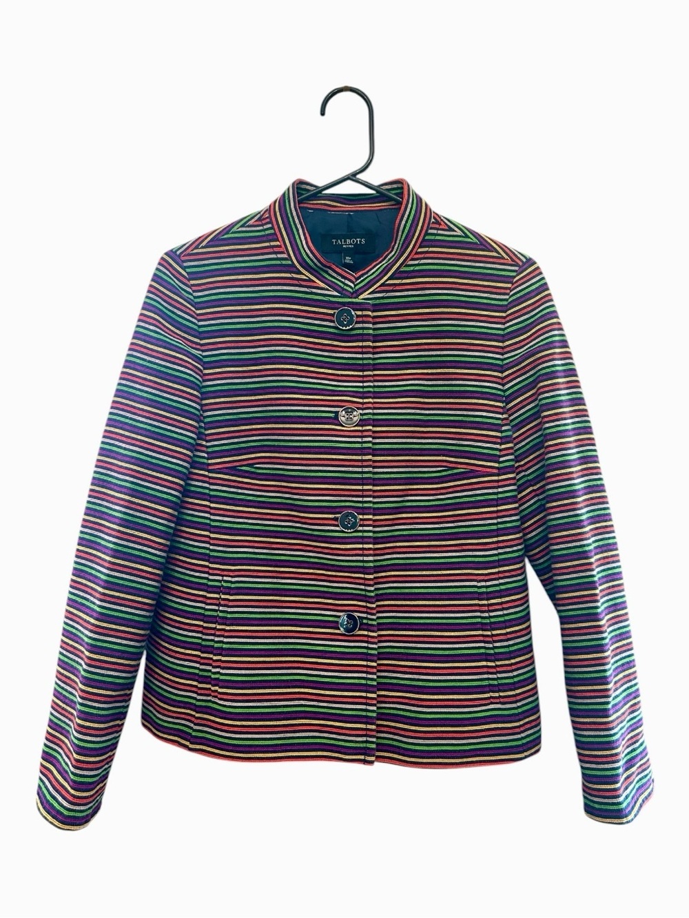 2012 Talbots Multicolor Striped Button-Up Blazer Jacket Size 10 Petite